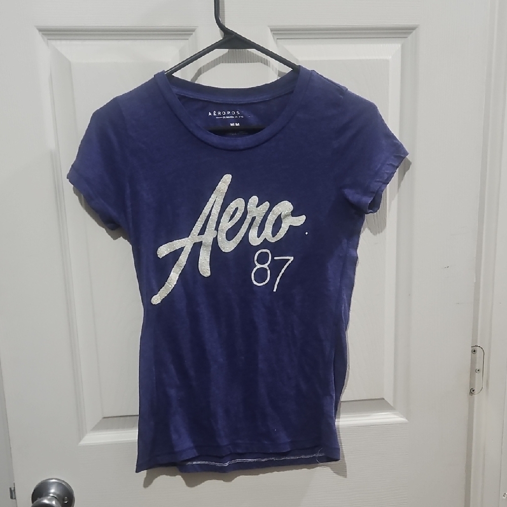 Aeropostale Navy Baby Tee with White Logo Size Medium